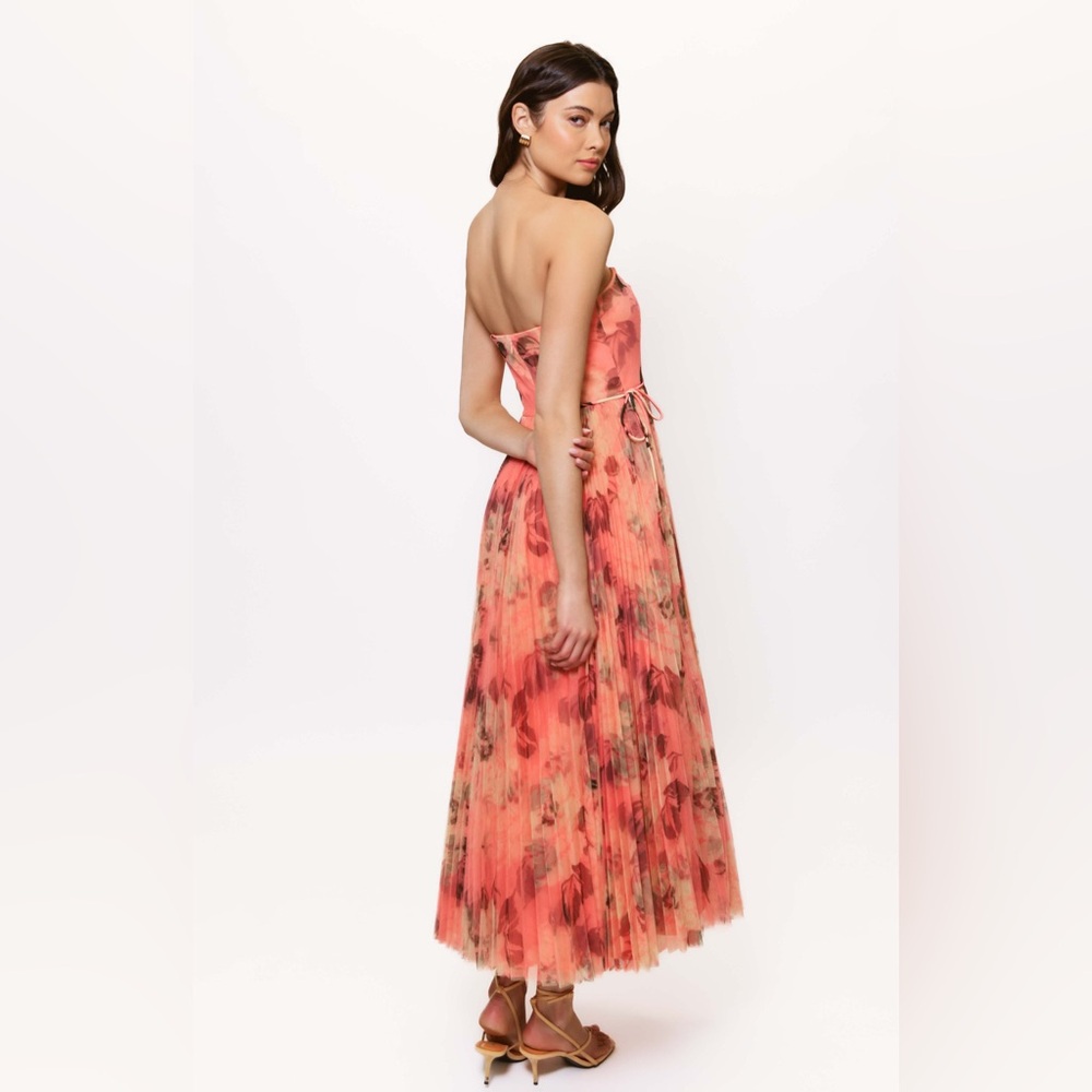 Hutch Coral Floral Strapless Pleated Midi Dress - Picture 4 of 9